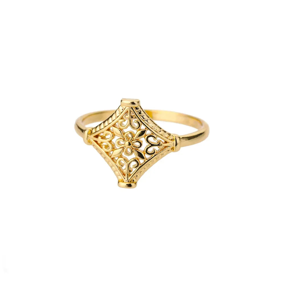 Vintage Flower Stainless Steel Gold Ring