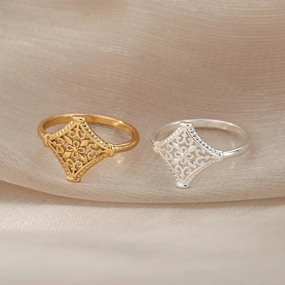 Vintage Flower Stainless Steel Gold Ring