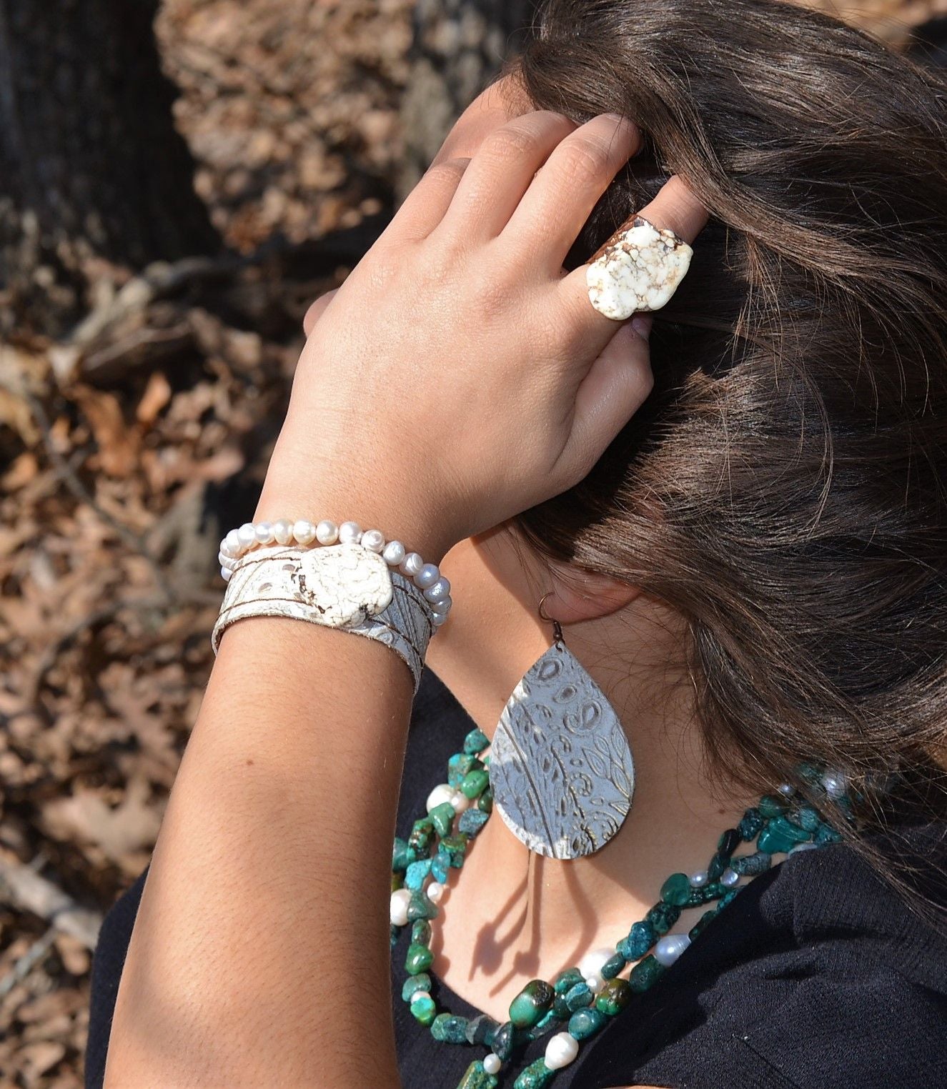 Elements White Turquoise Chunky Ring